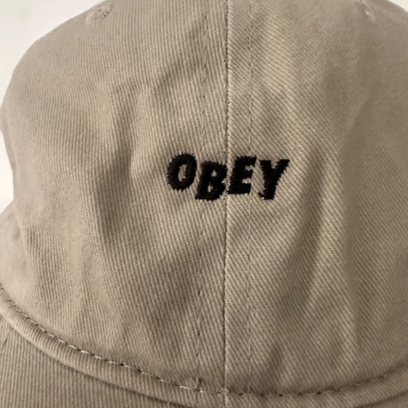 New OBEY Logo Beige Embroidered Adjustable Baseball Hat Cap One Size - Picture 7 of 7